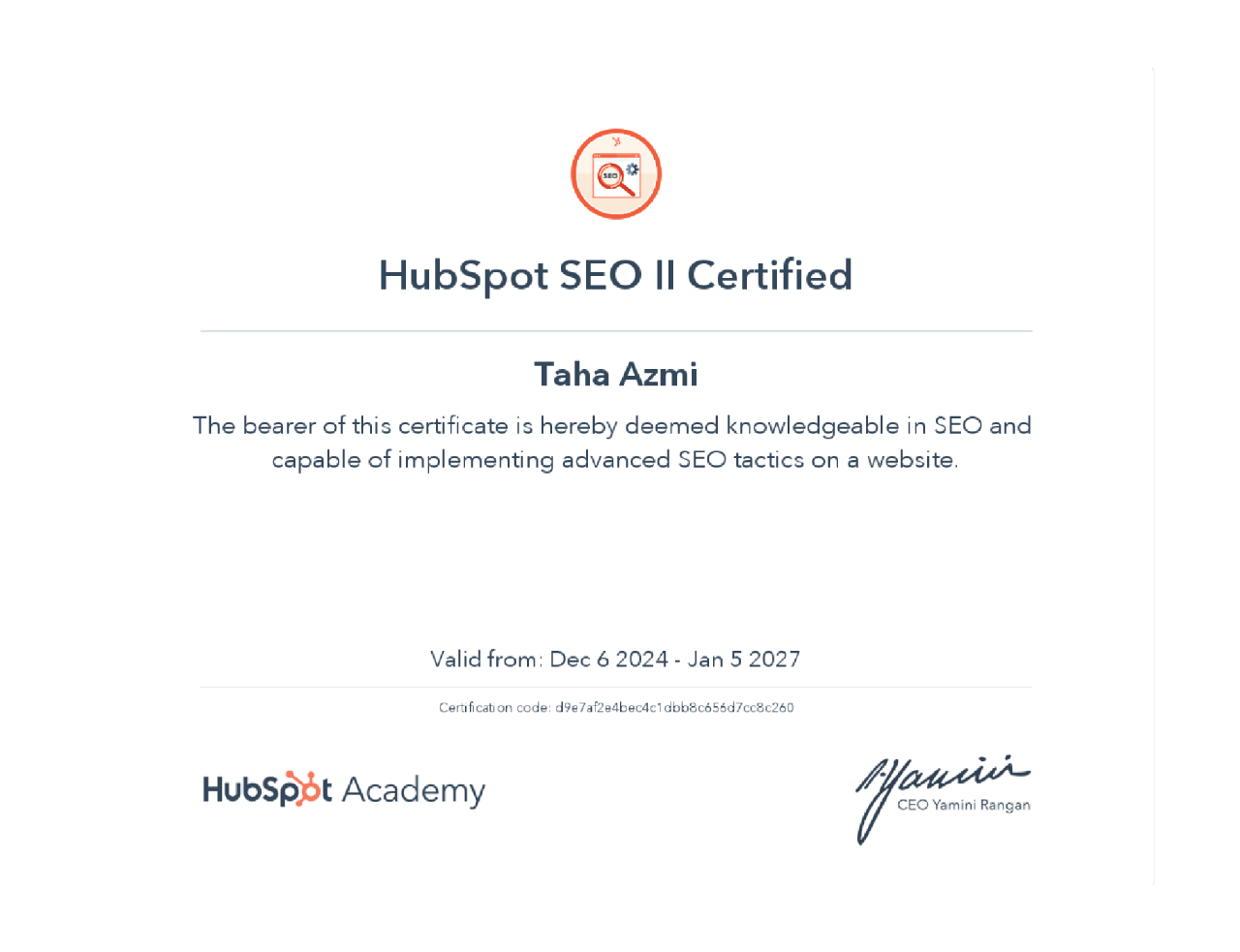 HubSpot SEO II Certified